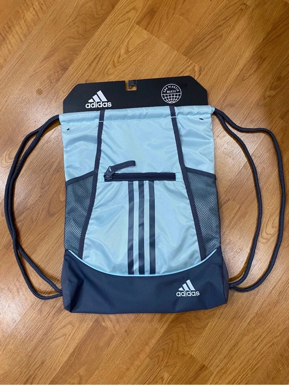 New mens womens adidas Light Blue Drawstring Backpack